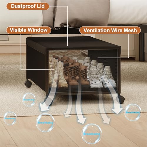 Image of 2 Pack Under the Bed Storage Containers,12 inch Height Under Bed Shoe Storage,31inch Long Underbed Storage with Wheels,Large Rolling under bed Clothes Storage Drawers with Lid for Dorm Tall,Black