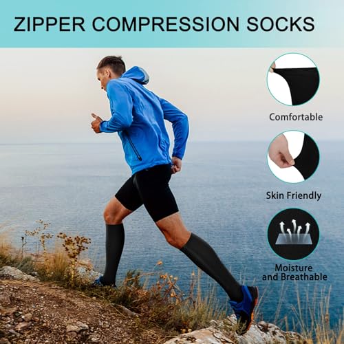 Image of Athbavib 2 Pairs Zipper Compression Socks, 15-20 mmHg Closed Toe Compression Stocking with Zipper for Women and Men