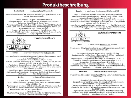 Keltercraft K01 Weinhefe [10g: Für 50L Portwein oder Weißwein] Trockenhefe Nährhefe Bordeaux | Mache deinen eigenen Wein!