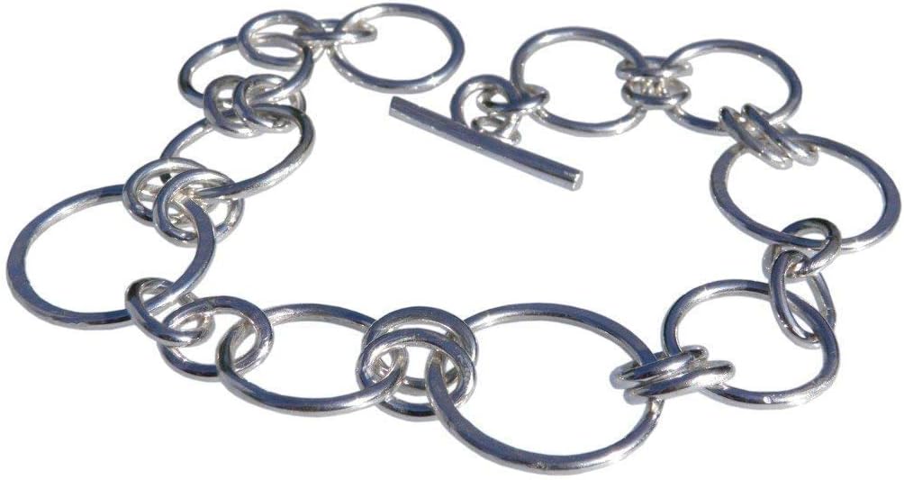 Handmade 925 Sterling Silver Wire Circle Hoop and Oval Bracelet - Gift Boxed - Lesley H Phillips