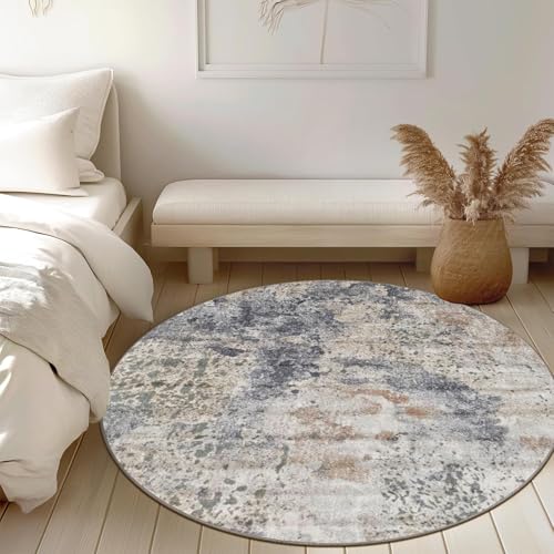 Tapis de sol imprimé rond abstrait lavable fin 137cm doux - 3