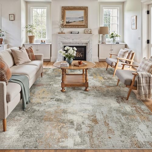 Abstraktes Teppich Wohnzimmer 200x300cm rutschfest Kurzflor Kunstwolle Schlafzimmer Teppich Waschbar Minimalistisch Bettvorleger Teppiche Orange-Grau für Wohnzimmer Schlafzimmer Bereich Deko