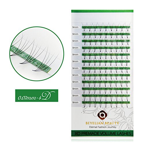 BEYELIAN 4D Premade Volume Eyelash Extensions Fans Lashes Semi Permanent Lash Extensions (0.07mm 9mm C Curl 108 pcs)
