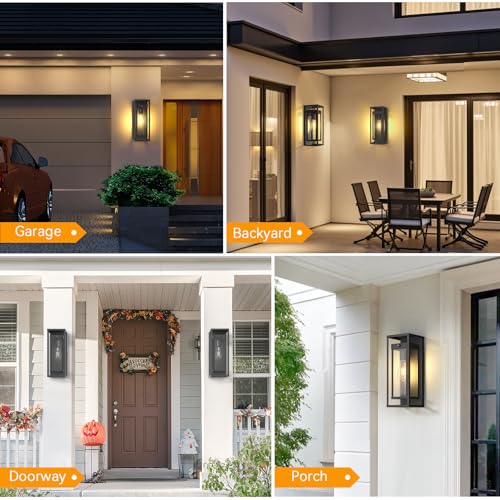Image of Dusk to Dawn Outdoor Wall Sconce Black Modern Exterior Lighting Fixture | 15 Inch, Waterproof, Large Porch Light, Outside Lantern Wall Mounted, Outdoor Lamps for Coach, Doorway and Patio, E26 Base