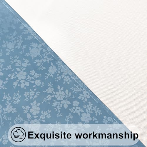 Image of Smiry Waterproof Heavy Duty Vinyl Fitted Tablecloth for 36 inch-44 inch Round Table | Elastic Plastic Table Cloth, Wipeable Washable Floral Patio Table Cover for Picnic, Kitchen and Dining, Stone Blue