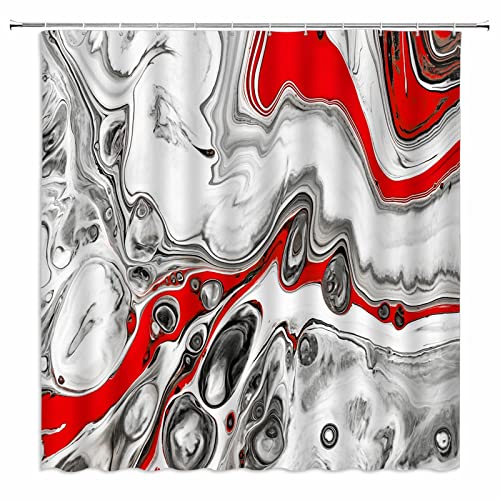 Abstract Marble Shower Curtain Grey Ink Mixed Granite Cracked Lines Texture Painting Pattern Black White Swirls Liquid Luxury Print Modern Ombre Graphic Home Decor Fabric Bath Curtain With Hook #TOP6