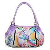 Anna by Anuschka Damen 8064 Rüschentasche-echtes Leder-Libelle Glasmalerei