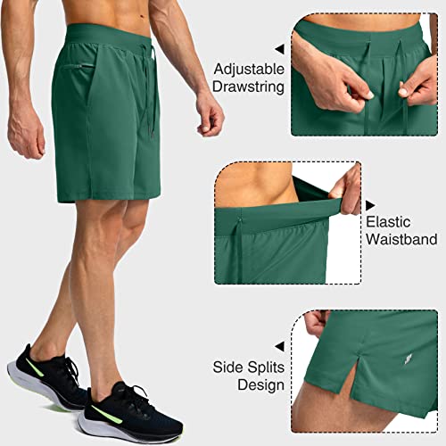 Men's Running Shorts With Zipper Pockets 7 Inch Lightweight Quick Dry Gym Athletic Workout Shorts For Men (Green, S) #TOP3
