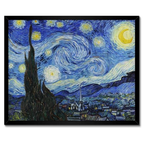 Poster d'art Nuit étoilée Van Gogh encadré blanc 50x40 cm - Décoration murale premium H5351M