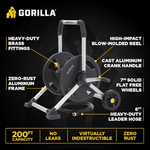 Gorilla 200’ Aluminum Zero-Rust Upright Hose Reel
