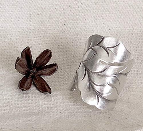 Sterling Silver Handmade Large Nature Boho Leaf Statement Wide Ring Adjustable Wrap to Sizes 6 to 11 also as Thumb Ring - Image 7