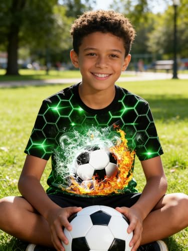 Image of Boys 3D Graphic Short Sleeve Shirts Cool Novelty Tees for 6-14 Years | Crew Neck, Comfy Loose Fit, Ideal For Sports Fans, Sports Game & Daily Casual Wear