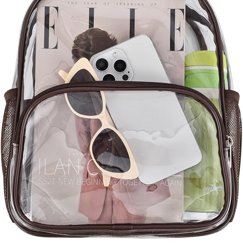Image of Busiuw Clear Backpack for Stadium Events 12x12x6 with Front Pocket for Concert Sport Fashion Women Backpack Events Work Travel(Chocolate)
