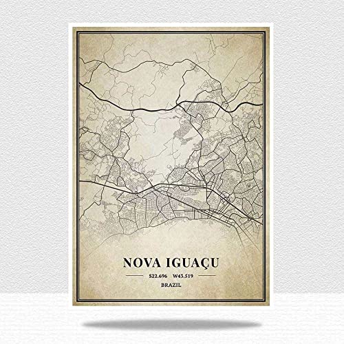 Impression Sur Toile,Brésil Nouveau Iguacu Carte De La Ville Imprime Affiches Peinture Murale Peinture D’Art Rétro Rectangle Images Pop Artwork Pour Salon Chambre À Coucher Décoration Intérieur