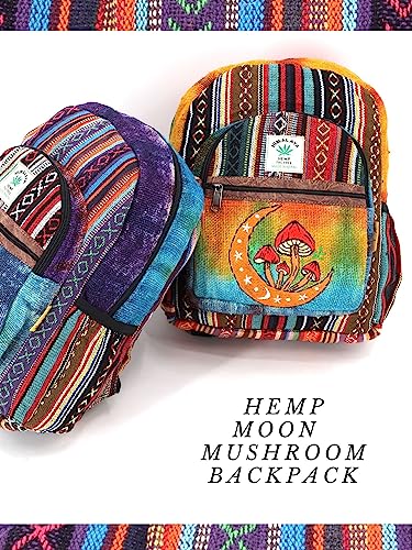 Unique Moon & Mushroom Embroidered Himalaya Hemp Hippie Backpack Festival Backpack FAIR TRADE Handmade with Love. (MINI)2