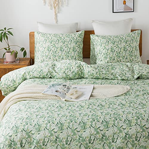 Image of Travan Green Floral Duvet Cover 100% Cotton Duvet Covers Ultra Soft Reversible 3pc Comforter Cover Set with Zipper Closure, (3pcs, King Size)