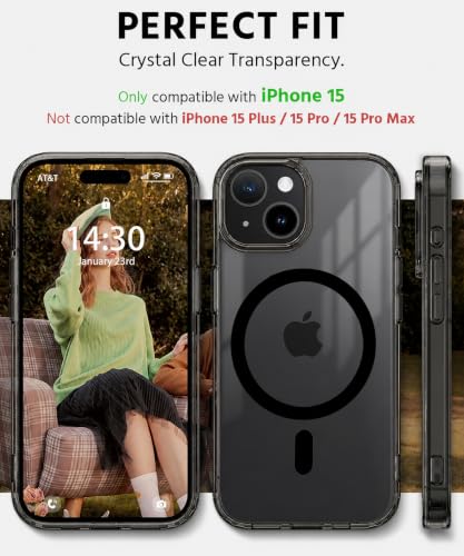 Image of Elzzi Anti Scratch Semi Translucent Cover for iPhone 15 Case, Premium PC + TPU Magnetic Phone Cases Drop Proof, Compatible with Magsafe Slim Never Yellowing Shockproof