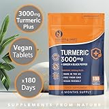 Turmeric 3000mg High Strength Supplement with Black Pepper and Ginger - 180 Vegan Tablets (Not Capsules) - Turmeric with Active Ingredient Curcumin - Made in The UK by Howard & James - Image 2