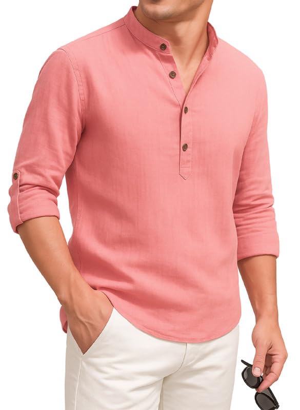 Image of DEELMO Men's Cotton Blend Solid Regular Fit Full Sleeve Short Kurta | Men's Trendy Short Kurta