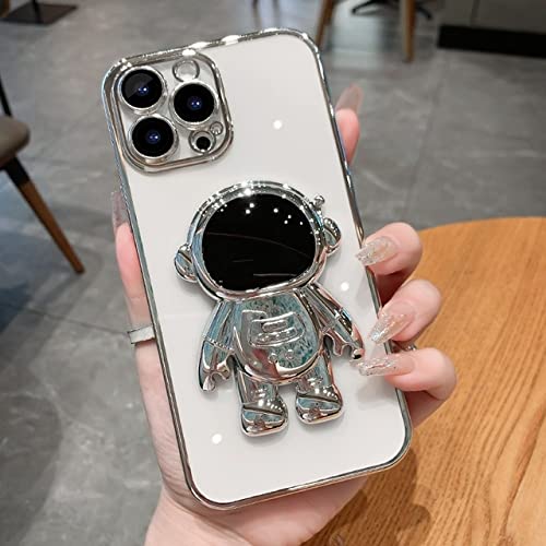 TUPODE Funda galvanizada de Astronauta de Lujo para iPhone 14 13 11 12 Pro MAX XS X XR 7 8 Plus SE 2020 22 Mini Funda Transparente con Soporte, Plateada, para iPhone XS