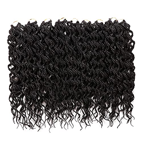9 Bundles 18 Inch Wavy Box Braids Crochet Hair Deep Wavy Box Braids Crochet Braids with Curly Ends (#1B)