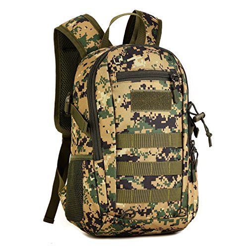 Explokit Small Tactical Backpack 10L 20L 30L Military Rucksack Water Repellent Molle Student School Daypack for Trekking Travelling Hiking Camping (#10L-Camo Green)