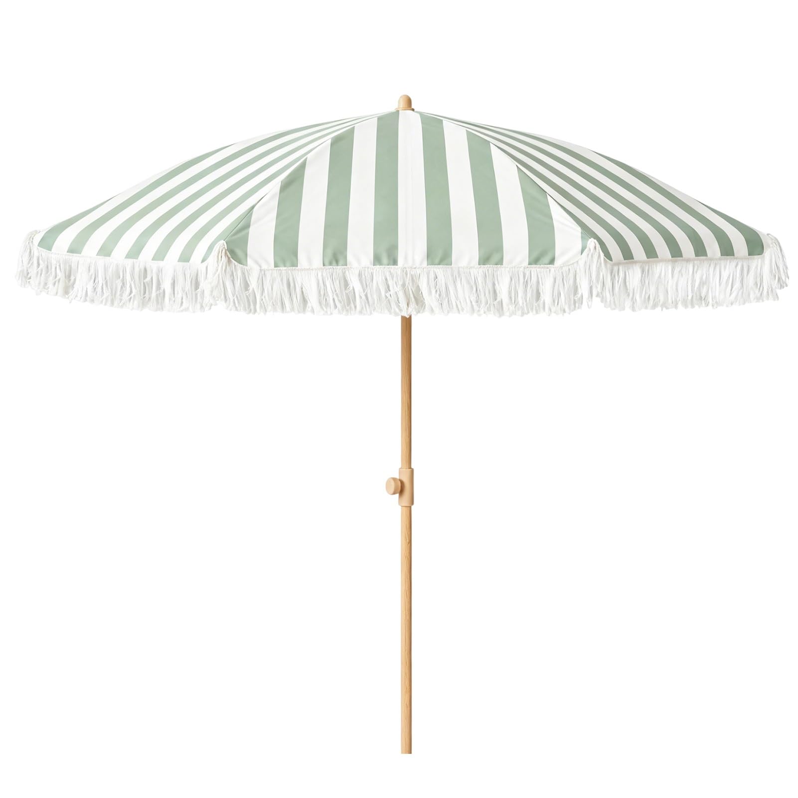 Generisch 180 cm Boho Streifen Strand Sonnenschirm mit Fransen, Neigbarer Gartenschirm mit Höhenverstellbarem Mast für Pool, Garten, Terrasse(Green Stripe)