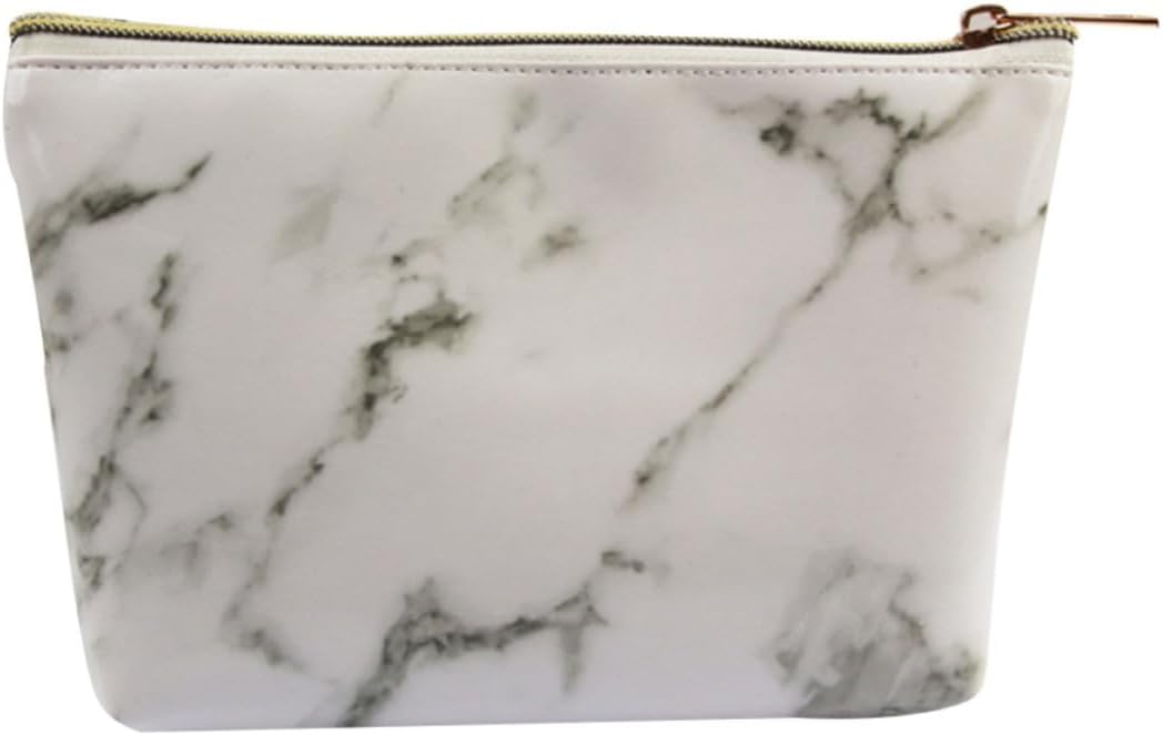 VOSAREA Portable White Marble Pattern Cosmetic Bag Made of Scratch-resistant Waterproof Pu Leather, Stylish Travel Makeup Pouch for Toiletries and Personal Care