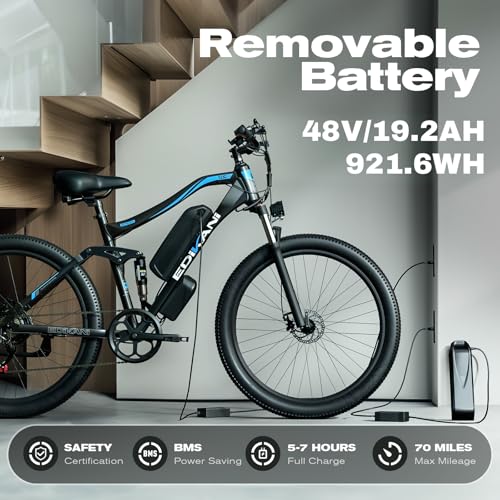 EDIKANI Electric Bike for Adults 27.5″ 1500W Peak Ebike 19.2Ah Battery Max 32Mph Electric Mountain Bike with Full Suspension 80 Miles E Bicycle for Commuter
