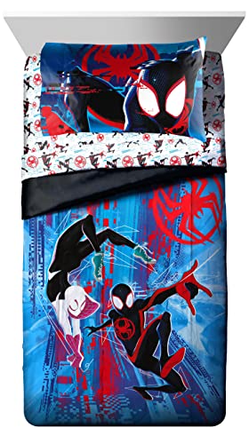 Image of Marvel Spiderman Twin Comforter Set 5 Piece Kids Bedding for Boys, Multi | Bed in a Bag, Comforter Sheets Sham Pillowcase, Official Brand, Soft Microfiber, Machine Washable, Easy Care, Boys Gift