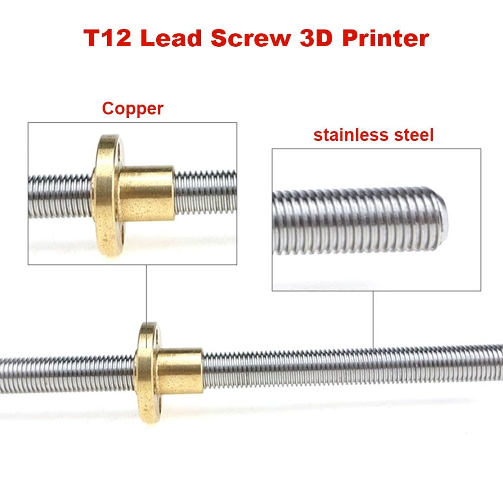 1 Stück T12-Leitspindel for 3D-Drucker – Trapezgewindestange aus Edelstahl 304 mit Kupfermutter – 12 mm Durchmesser, 2 mm Steigung(300mm)