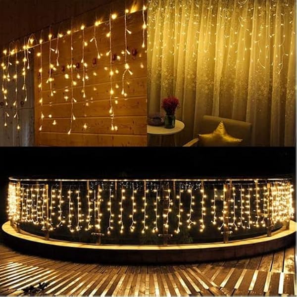 Natale Cascata Luci Esterno, BrizLabs 20M 600 LED Luci Stringa Natalizie Tenda Luminosa Bianco Caldo Spina 8 Modalità Impermeabile Lucine Decorazioni per Interno Casa Feste Giardino Finestra Balcone