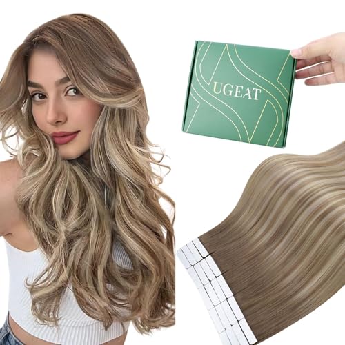 Extension cheveux naturel marron clair balayage blond platine 45cm 50g 20pcs