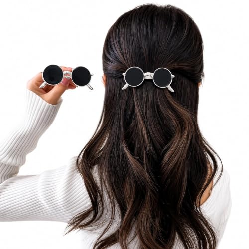 Image of Metal Sunglasses‑Shaped Hair Clip - Silver Frame, Inserts, 8 cm x 3.2 cm