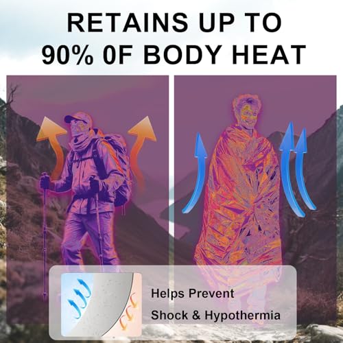 Emergency Blankets, Mylar Blankets, Space Thermal Blanket Survival Gear, Foil Blankets for Warmth, Heat Reflective Blanket for Outdoor Camping, Hiking, First Aid, Marathons, Bug Out Bag, Car Emergency - Image 5