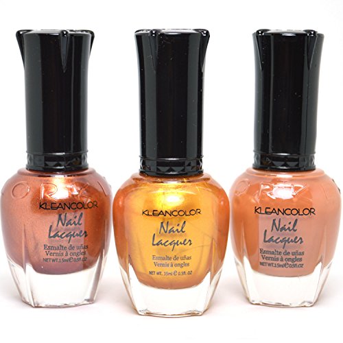 3 Kleancolor Nail Polish Gold Copper Cafe Coffee Brown Tone Lacquer Set 3SET39 + Free ZipBag