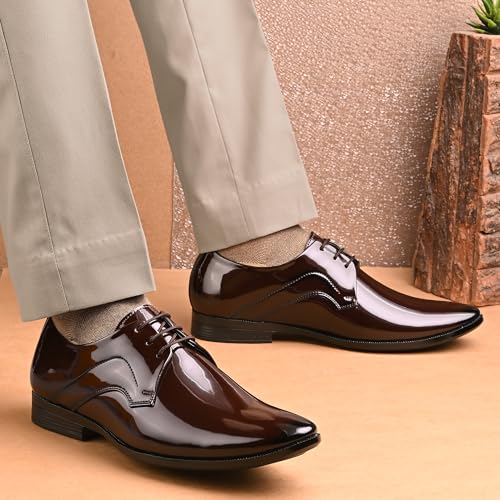 Image of Centrino Men's Formal Lace-Up Shoes | Soft & Comfortable Formal Shoe| Lace Up Textured Shiny & Glossy Oxford Casual Office Wear Shoes| Trending, Party, Outdoor Shoes for Office & College(9355)
