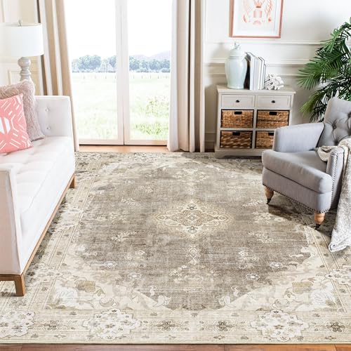 MUJOO 6x9 Area Rugs,Beige Rug Washable Non Slip Low-Pile Floral Large