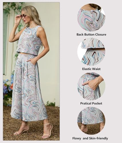 Lepunuo 2 Piece Sets for Women Summer Flowy Wide Leg Pants Sets — view 2