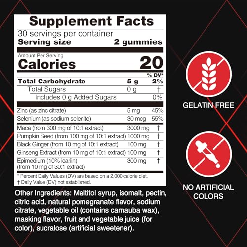 Men's Energy Gummies - Testosterone Support to Enhance Male Energy, Stamina, Endurance & Prostate Health - Testo Gummy with Maca, Ginseng, Horny Goat Weed, Pumpkin Seed & Zinc, 60 Ct - Image 3