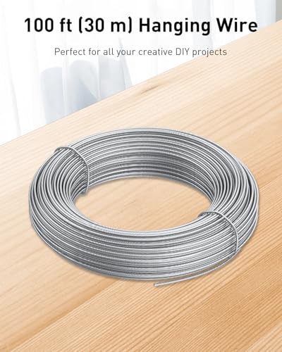Image of Uniclife Picture Hanging Wire, 100 ft Picture Wire, Metal Wire for Hanging Pictures, Picture Frame Wire for up to 30 lbs, Picture Wire Hanging Kit for Photo, Mirror & Art
