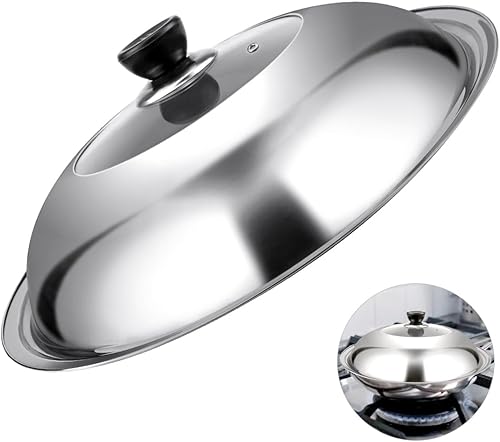 Cubierta de sartén de repuesto de tapa de wok en forma de cúpula de acero inoxidable, cubierta de cacerola, tapa de wok, 13.4 in