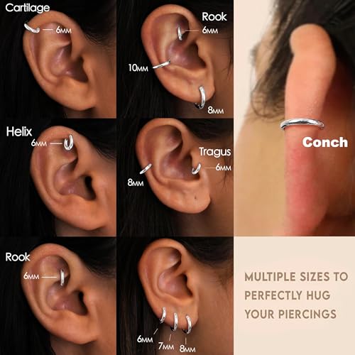 Image of Small Gold Huggie Hoop Earrings Set for Women Men Hypoallergenic 14K Plated Stack Cartilage Earrings, Sterling Silver Multiple Piercing Lightweight Mini Thin Cute Dainty Trendy Jewelry Gifts for Women