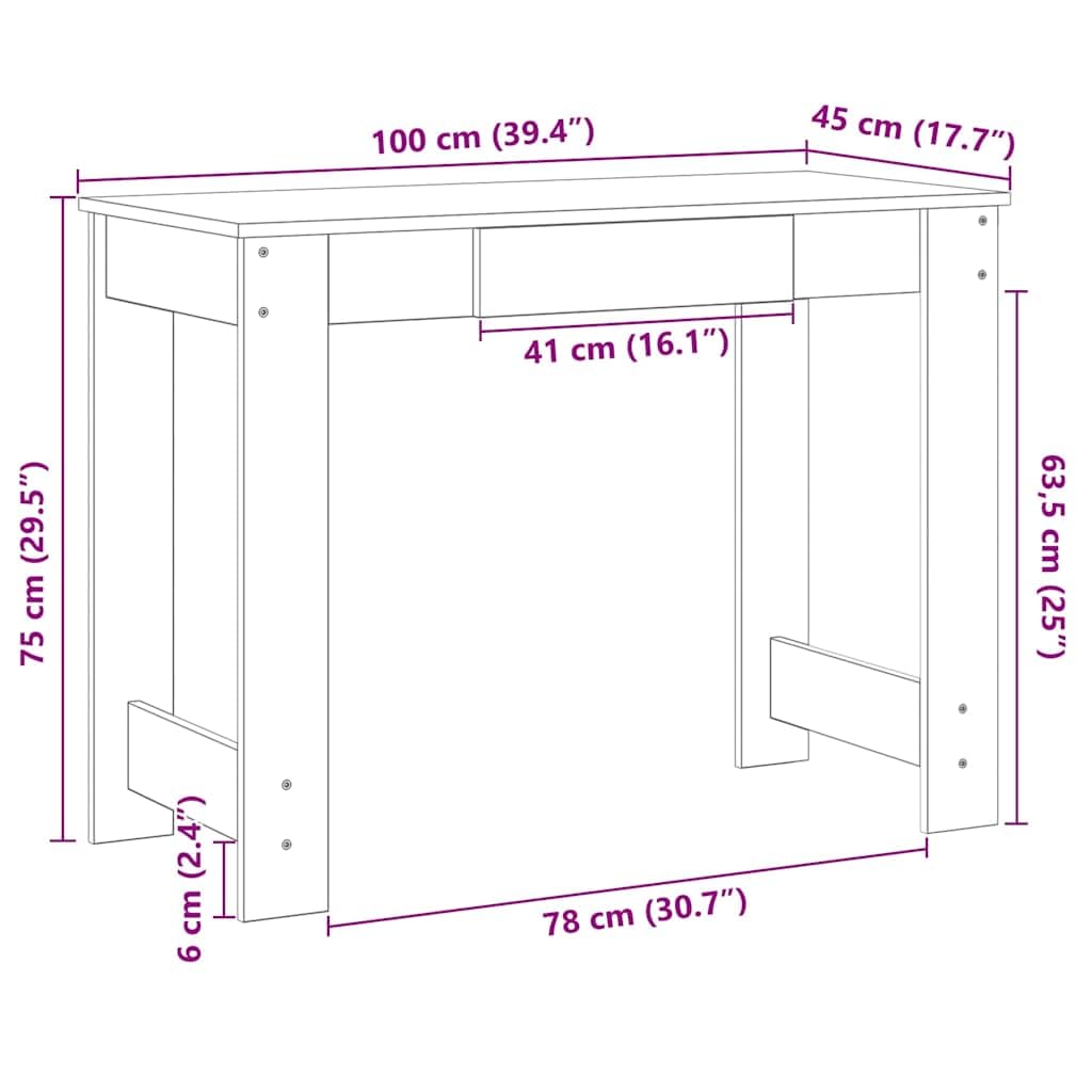 Scrivania grigio Sonoma, in legno Sonoma, 100 x 45 x 75 cm, tavolo da lavoro, scrivania per computer, segretario per casa, ufficio, studio, soggiorno, casa
