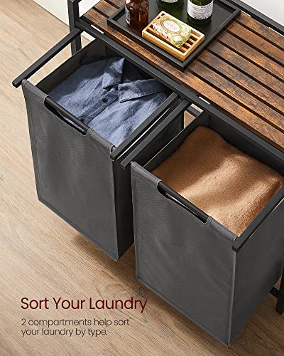 Vasagle Laundry Basket, 2-Compartment Laundry Hamper, Pull-Out And Removable Laundry Bags, Oxford Fabric, Metal Frame, 2 X 46L, 28.7 X 13 X 28.3 Inches, Rustic Brown And Gray Ublh201G01 #TOP2