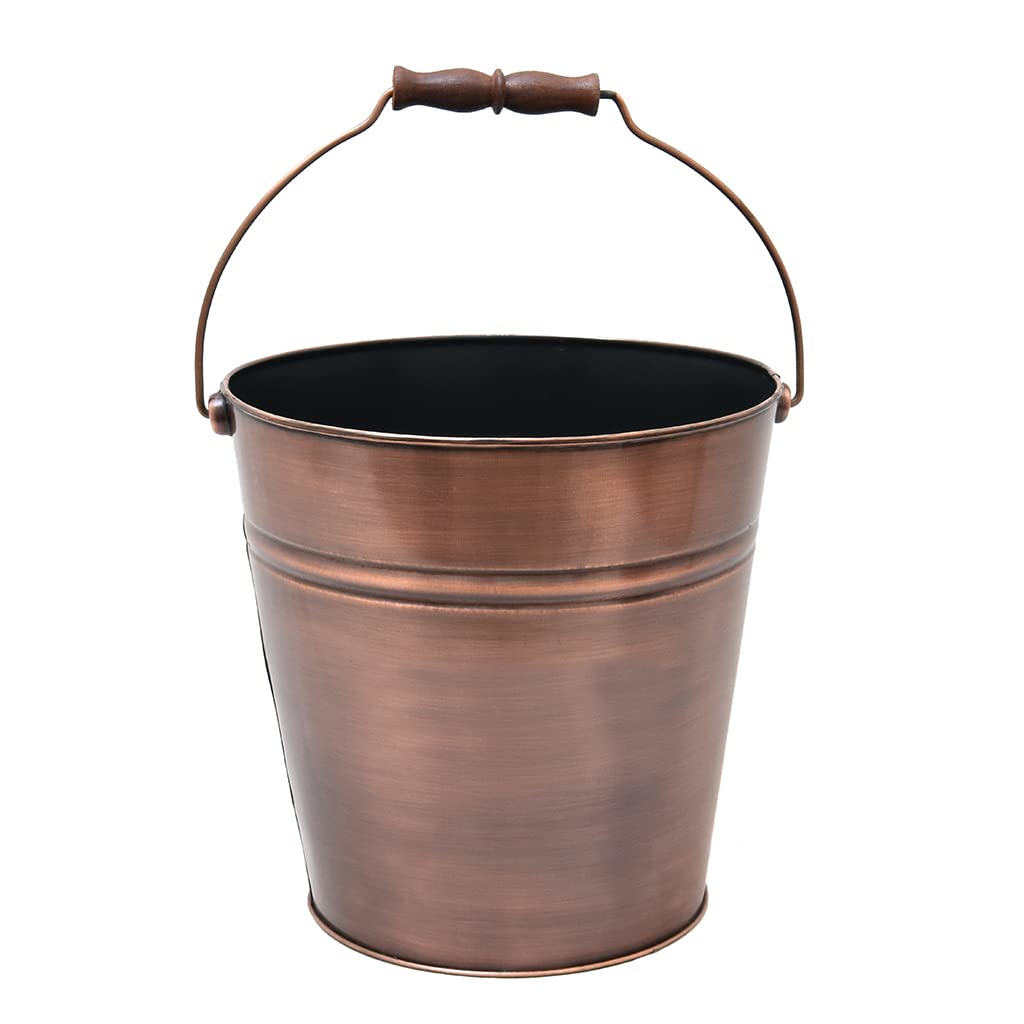 Dibor Copper Large 17L Coal Charcoal Kindling Log Fuel Scuttle Firepit Bbq Bucket D30cm