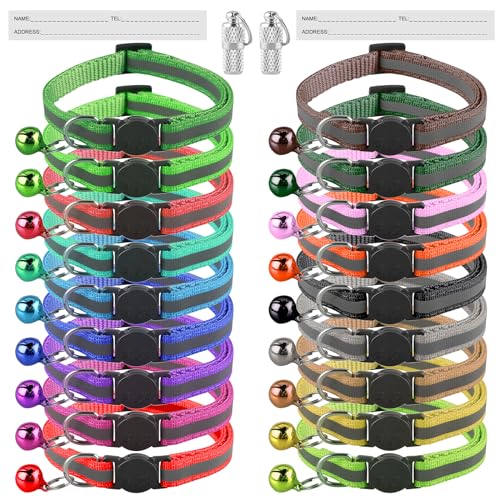 Deetenks 18 Pack Reflective Cat ID Collars - Adjustable, Safe Pet Collars, 18 different bright colors, Small