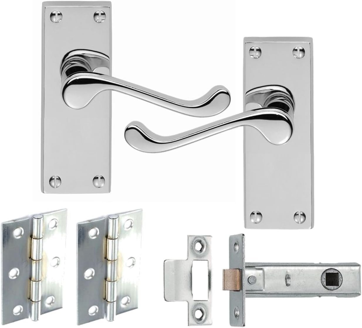 Ironmongery4u Chrome 7 Sets Of Victorian Scroll Latch Door Handles Polished Hinges & Latches Pack Sets