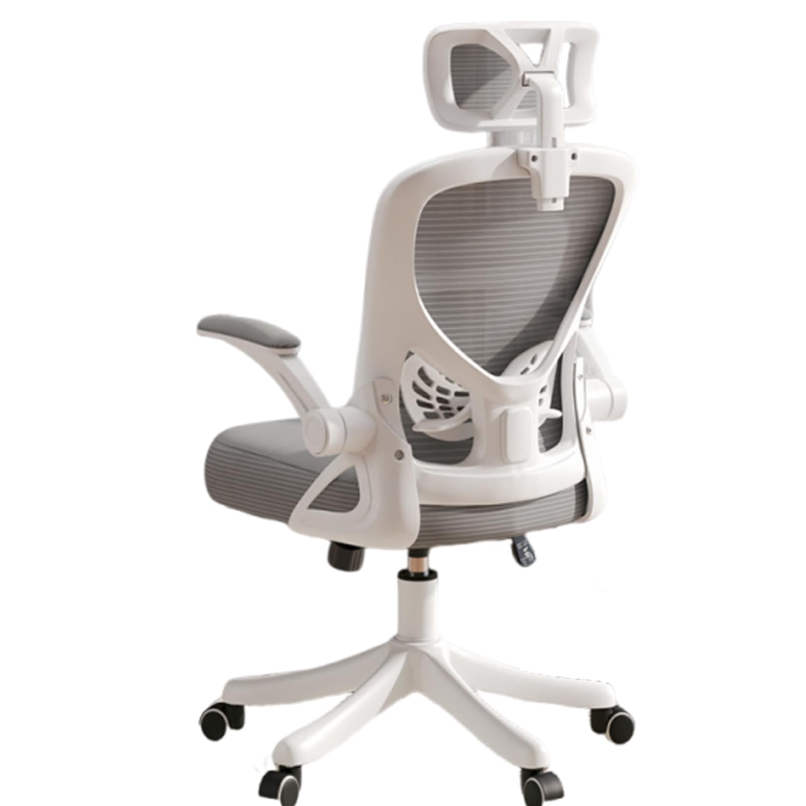 Chaise de bureau minimaliste grise avec roulettes lisses et appui-tête