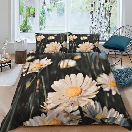Housse de couette super king fleurs blanches en microfibre avec ses taies